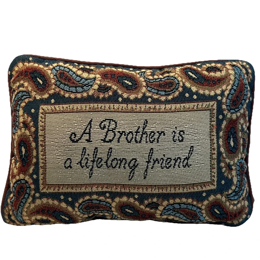 Vintage Needle Point Small  Paisley‎ Pillow A Brother is a Lifelong Friend 9x12